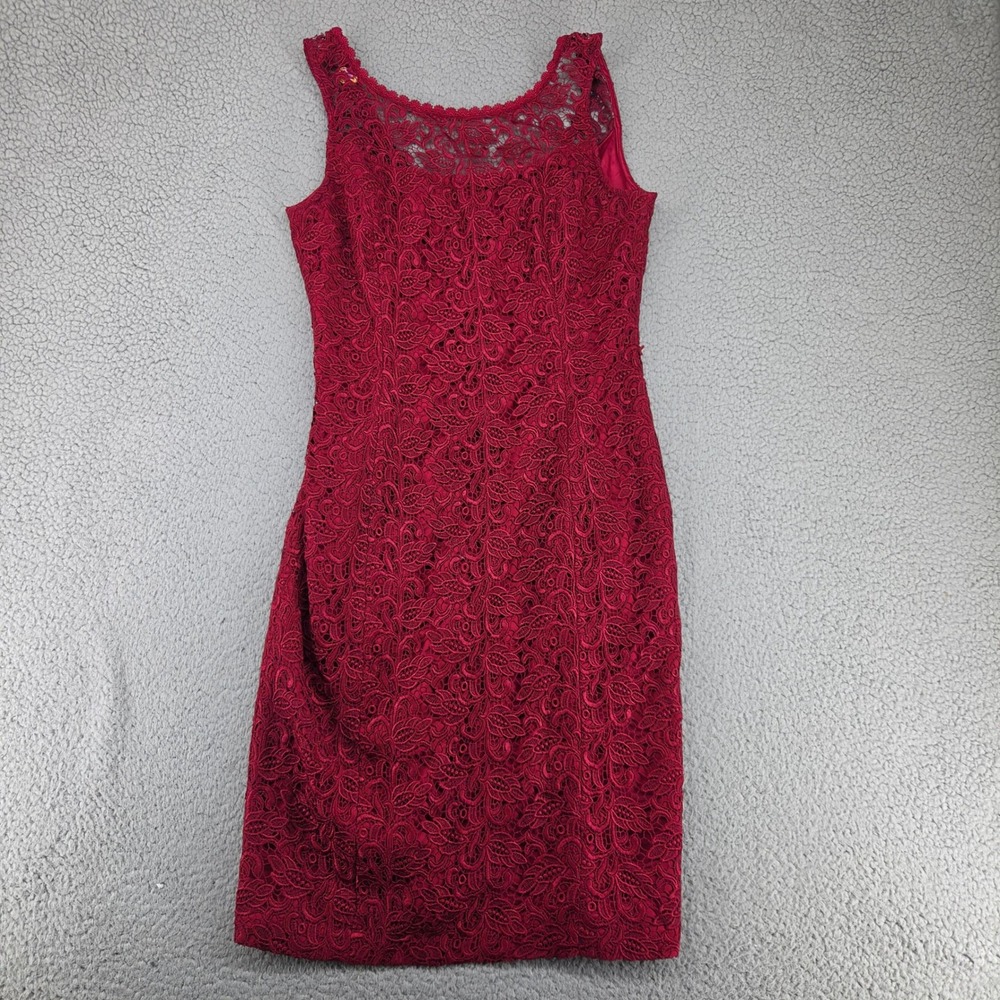 WHBM Floral Lace Sheath Cocktail Party Dress Womens 8 Red Sleeveless Knee Length